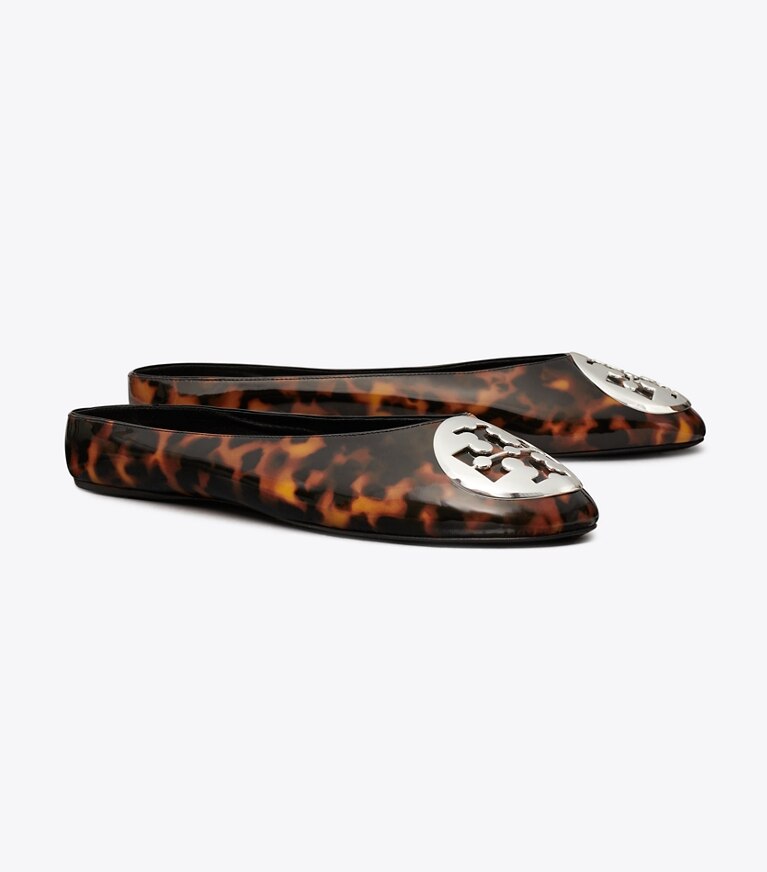 Tory Burch diseñador zapatos planos Ballerinas tipo chinela Reva en TORTOISE SHELL / GOLD ángulo