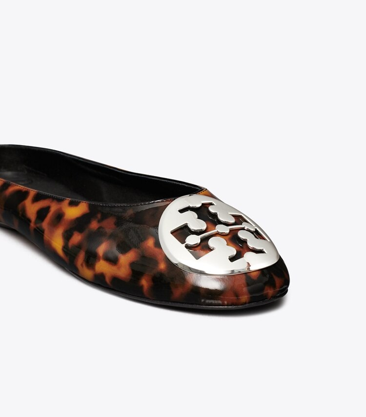 Tory Burch diseñador zapatos planos Ballerinas tipo chinela Reva en TORTOISE SHELL / GOLD detalle