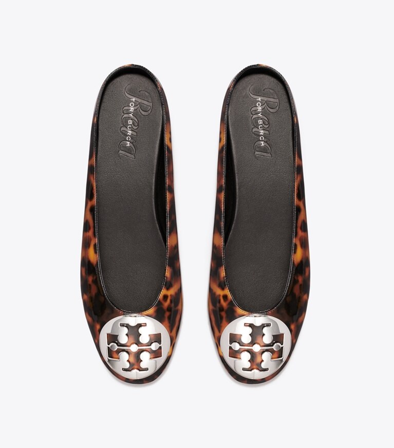 Tory Burch diseñador zapatos planos Ballerinas tipo chinela Reva en TORTOISE SHELL / GOLD vista superior