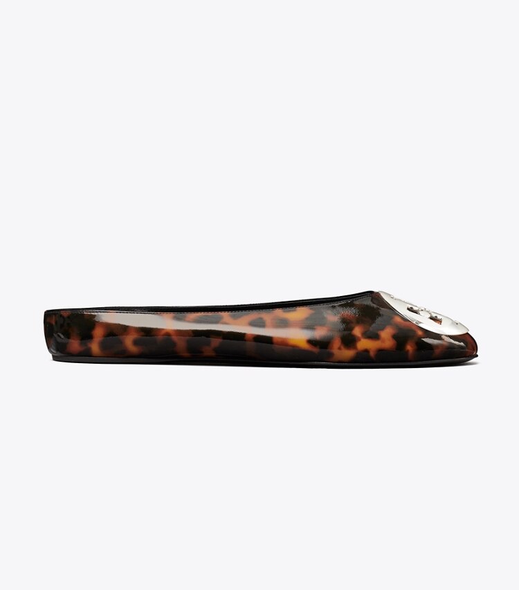 Tory Burch diseñador zapatos planos Ballerinas tipo chinela Reva en TORTOISE SHELL / GOLD lateral