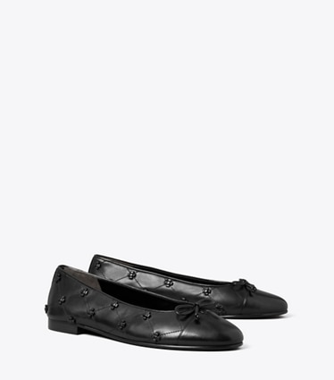 Tory Burch designer mocassins Ballerine Bunny Knot à bout renforcé dans PERFECT BLACK / PERFECT BLACK angle