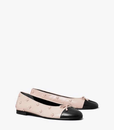 Tory Burch designer mocassins Ballerine Bunny Knot à bout renforcé dans ROSE / BLACK angle