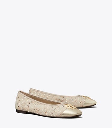 Tory Burch designer mocassins Ballerine Charlie dans Light Gray Multi / Gold angle
