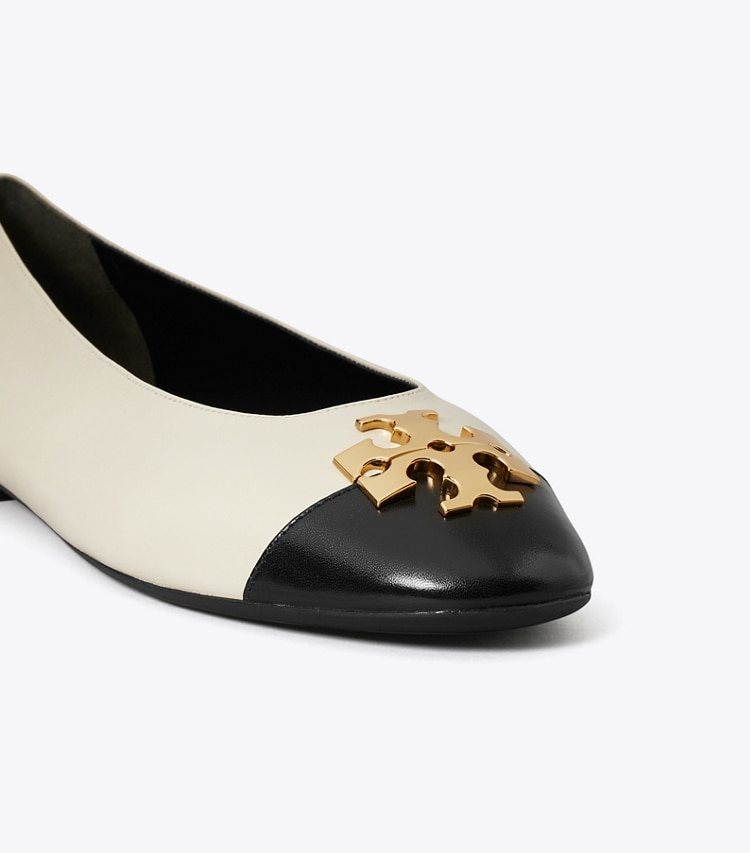 Tory Burch designer mocassins Ballerine Charlie dans LIGHT CREAM / PERFECT BLACK / GOLD détails