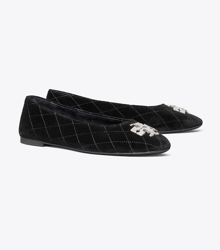 Tory Burch designer mocassini Ballerine Charlie matelassé con pavé in PERFECT BLACK angle
