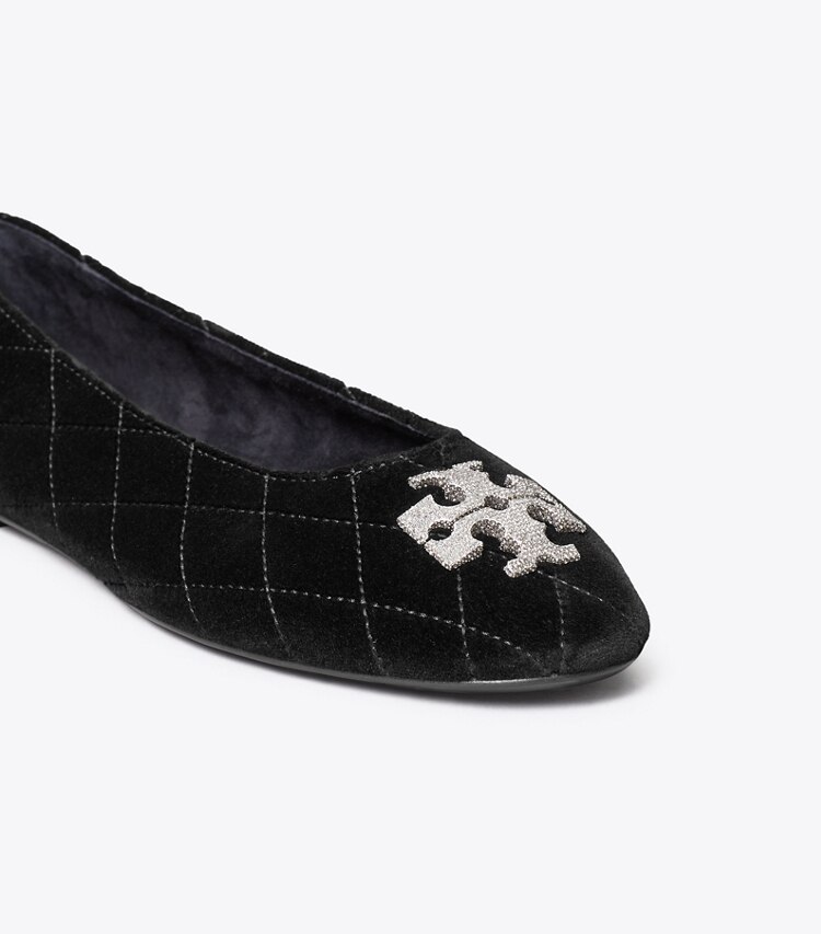 Tory Burch designer mocassins Ballerine Charlie matelassée ornée de pavés dans PERFECT BLACK détails