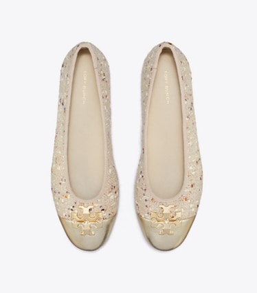Tory Burch designer mocassins Ballerine Charlie dans Light Gray Multi / Gold vue du dessus