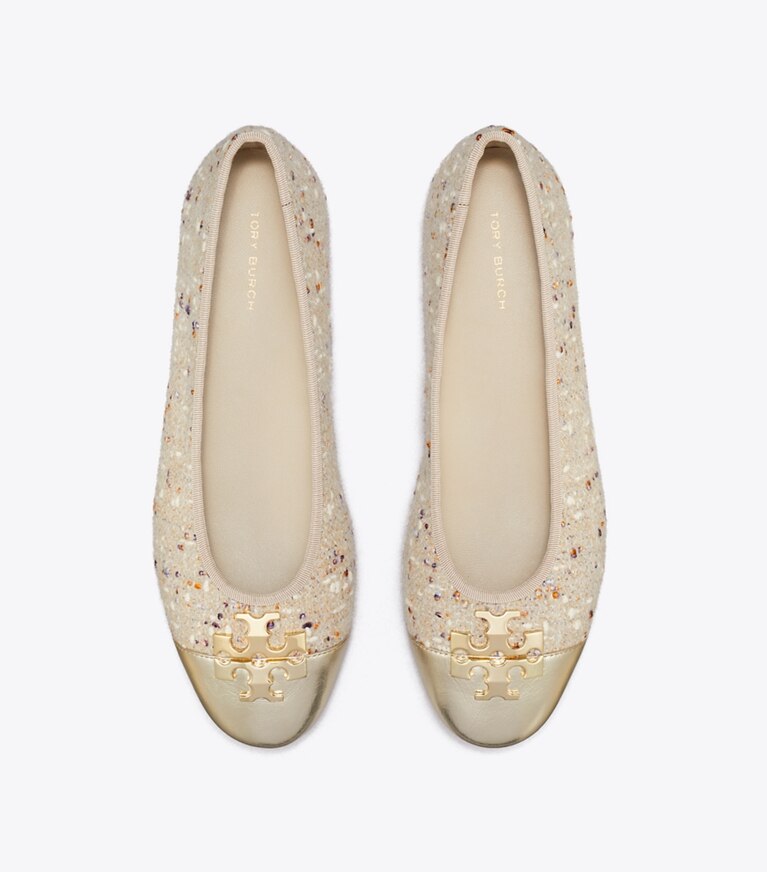 Tory Burch designer mocassins Ballerine Charlie dans Light Gray Multi / Gold vue du dessus