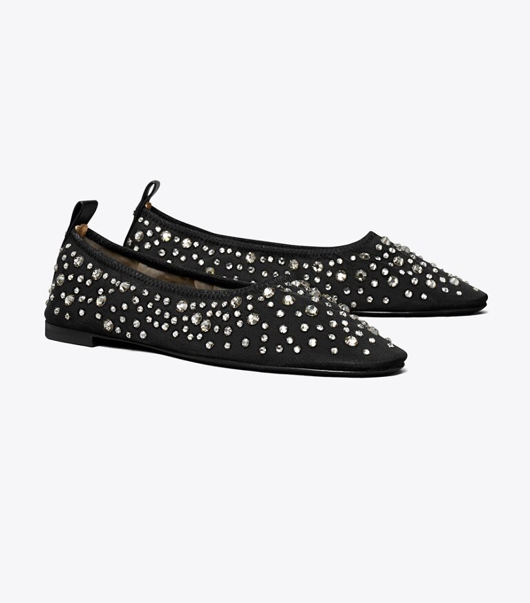 Tory Burch designer mocassini Ballerine con cristalli in BLACK angle