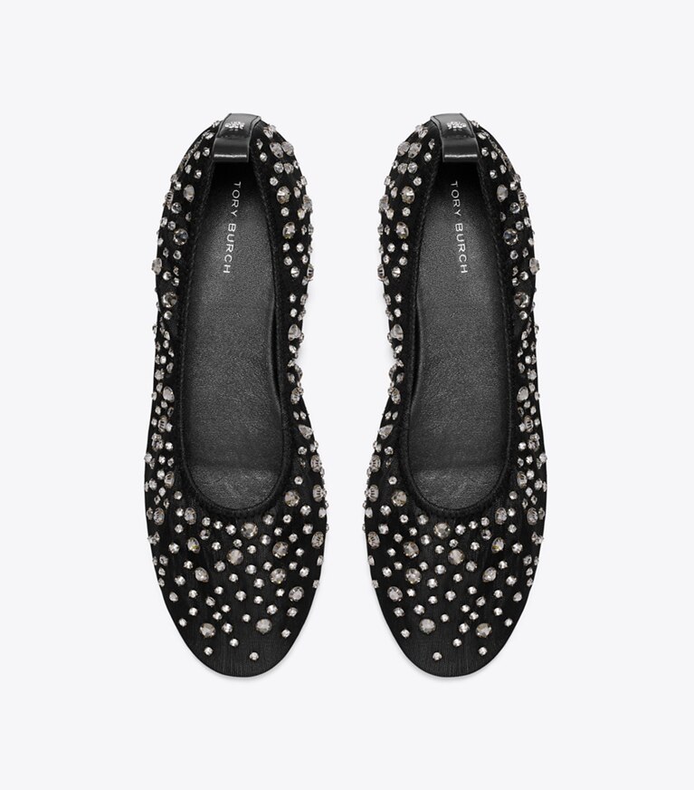 Tory Burch designer mocassini Ballerine con cristalli in BLACK angle