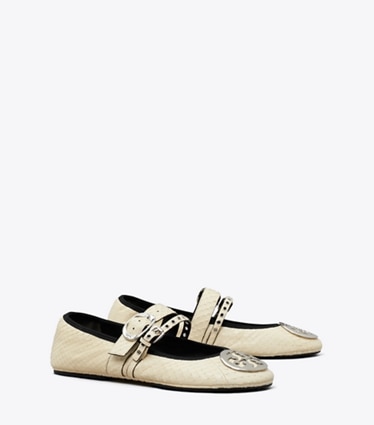 Tory Burch designer mocassins Ballerine de voyage Reva Punk dans BUTTER / SILVER angle