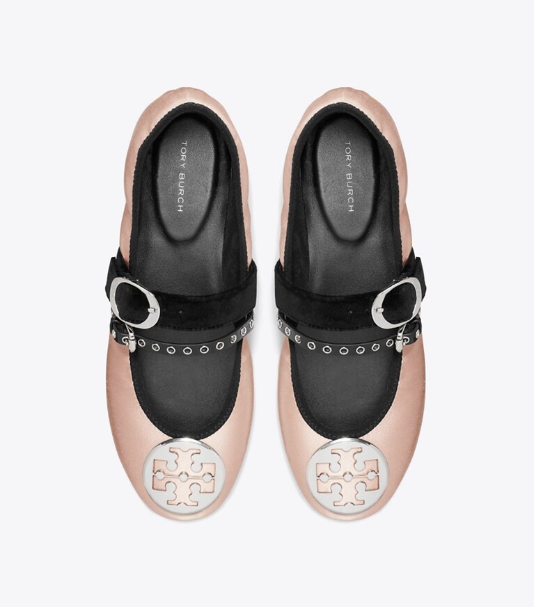 Tory Burch designer mocassins Ballerine de voyage Reva Punk dans SATIN BLUSH vue du dessus