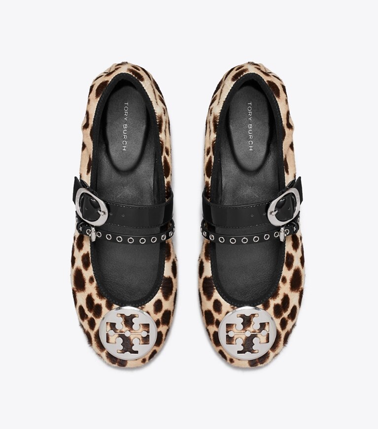 Tory Burch designer mocassins Ballerine de voyage Reva Punk dans CHEETAH SPOTS / SILVER vue du dessus