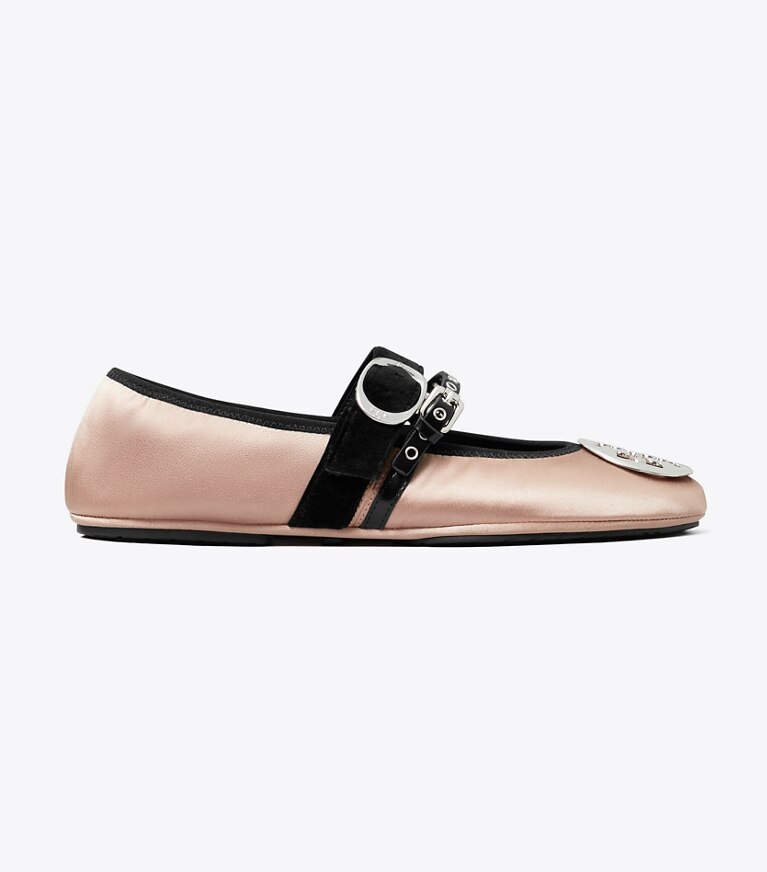 Tory Burch designer mocassins Ballerine de voyage Reva Punk dans SATIN BLUSH de côté