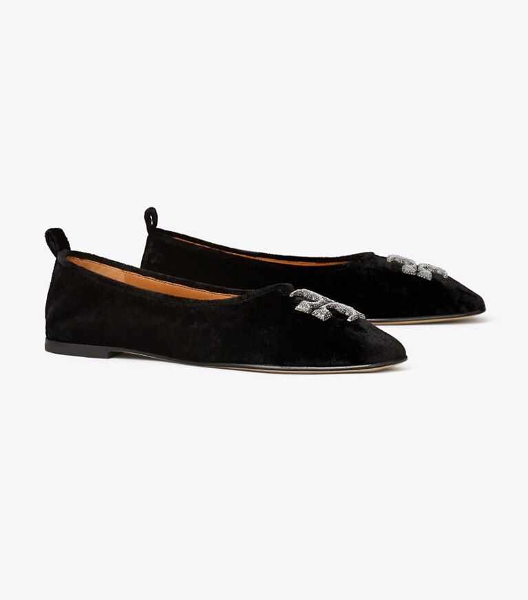 Tory Burch designer mocassins Ballerine Eleanor cristal dans Black angle