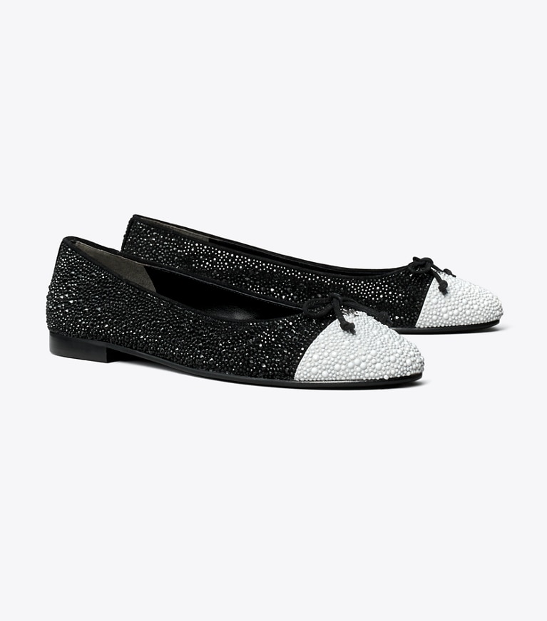 Tory Burch designer mocassins Ballerines à bout contrasté ornées de cristaux in PERFECT BLACK / OPTIC WHITE angle