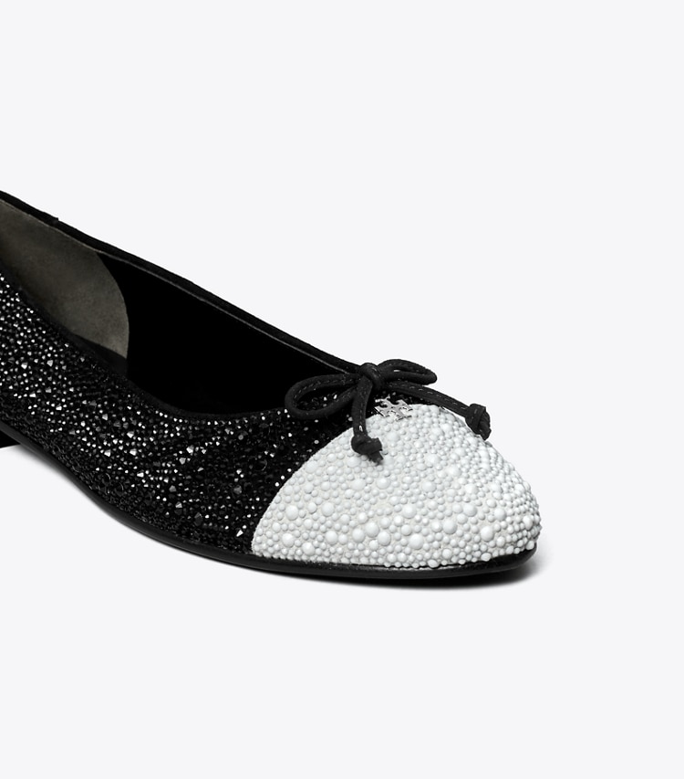 Tory Burch designer mocassins Ballerines à bout contrasté ornées de cristaux in PERFECT BLACK / OPTIC WHITE informations