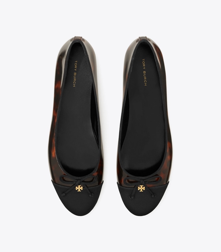 Tory Burch designer mocassins Ballerines à bout contrasté in TORTOISE PATENT / PERFECT BLACK angle