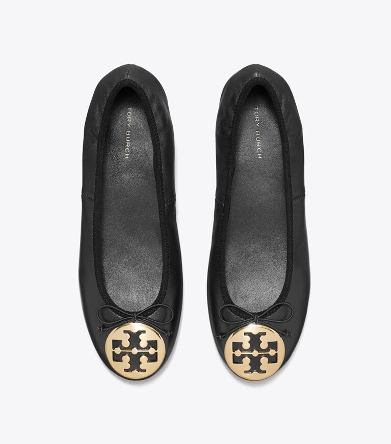 Tory Burch designer mocassins Ballerines à talons Reva dans PERFECT BLACK / GOLD vue du dessus