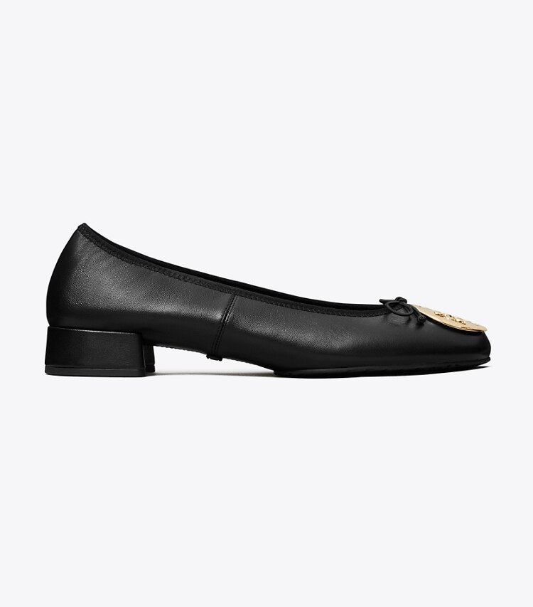 Tory Burch designer mocassins Ballerines à talons Reva dans PERFECT BLACK / GOLD de côté