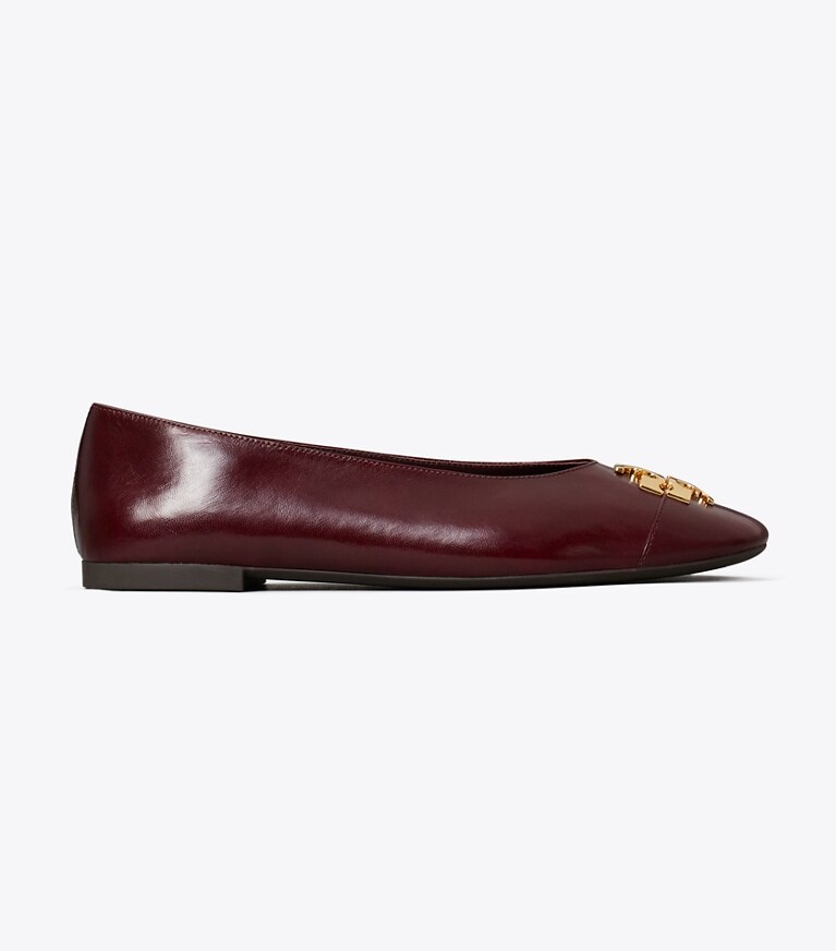 Tory Burch designer mocassins Ballerines Charlie in MERLOT / GOLD side