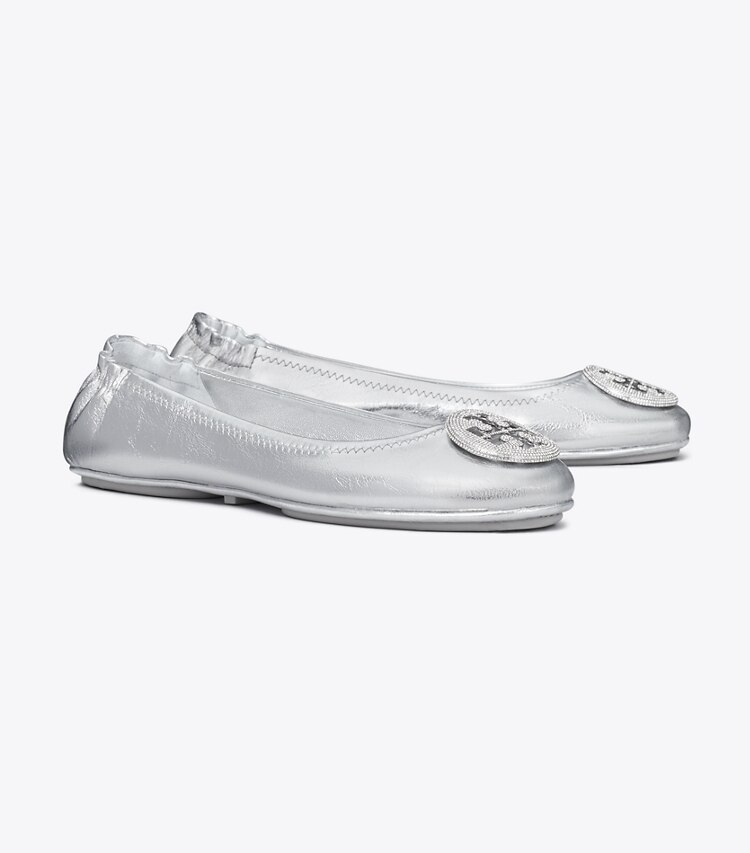 Tory Burch designer mocassins Ballerines de voyage Minnie in SILVER / SILVER angle