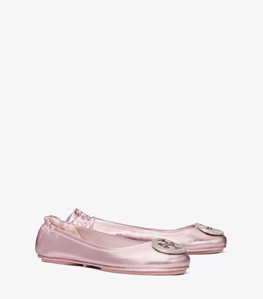 Tory Burch designer mocassins Ballerines de voyage Minnie in SPARKLE PINK angle