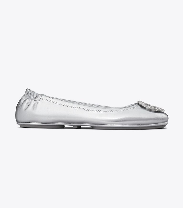 Tory Burch designer mocassins Ballerines de voyage Minnie in SILVER / SILVER angle