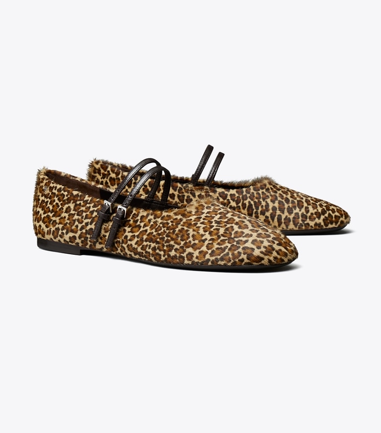 Tory Burch designer mocassins Ballerines Mary Jane à deux brides dans LEOPARD MULTI angle