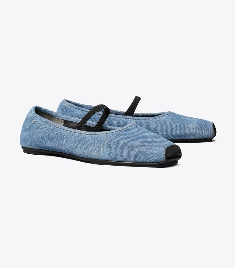 Tory Burch designer mocassins Ballerines Runway in DARK DENIM / PERFECT BLACK angle