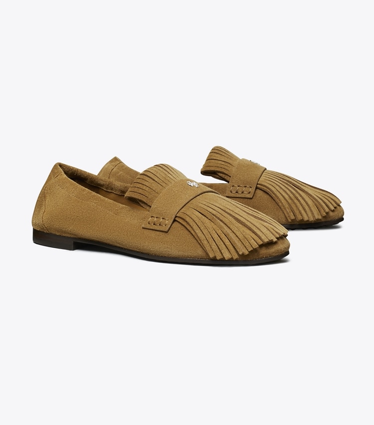 Tory Burch designer flats Ballet Fringe Loafer in WILD TABACCO angle