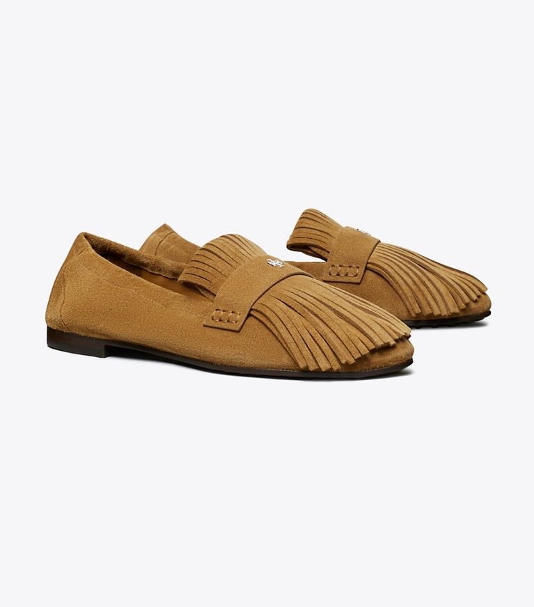 Tory Burch designer flats Ballet Fringe Loafer in WILD TABACCO angle