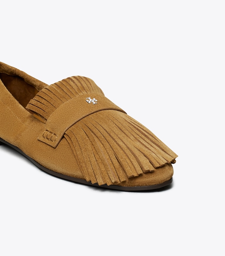 Tory Burch designer flats Ballet Fringe Loafer in WILD TABACCO angle