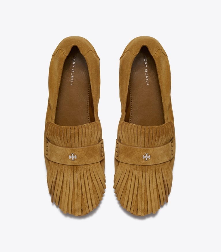 Tory Burch designer flats Ballet Fringe Loafer in WILD TABACCO angle