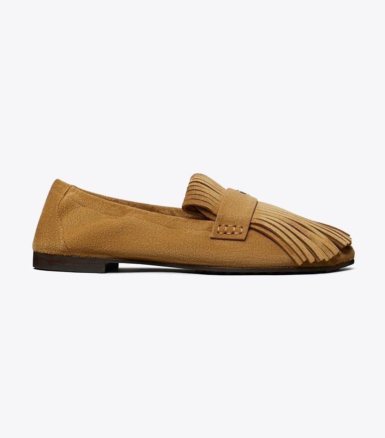 Tory Burch designer flats Ballet Fringe Loafer in WILD TABACCO angle