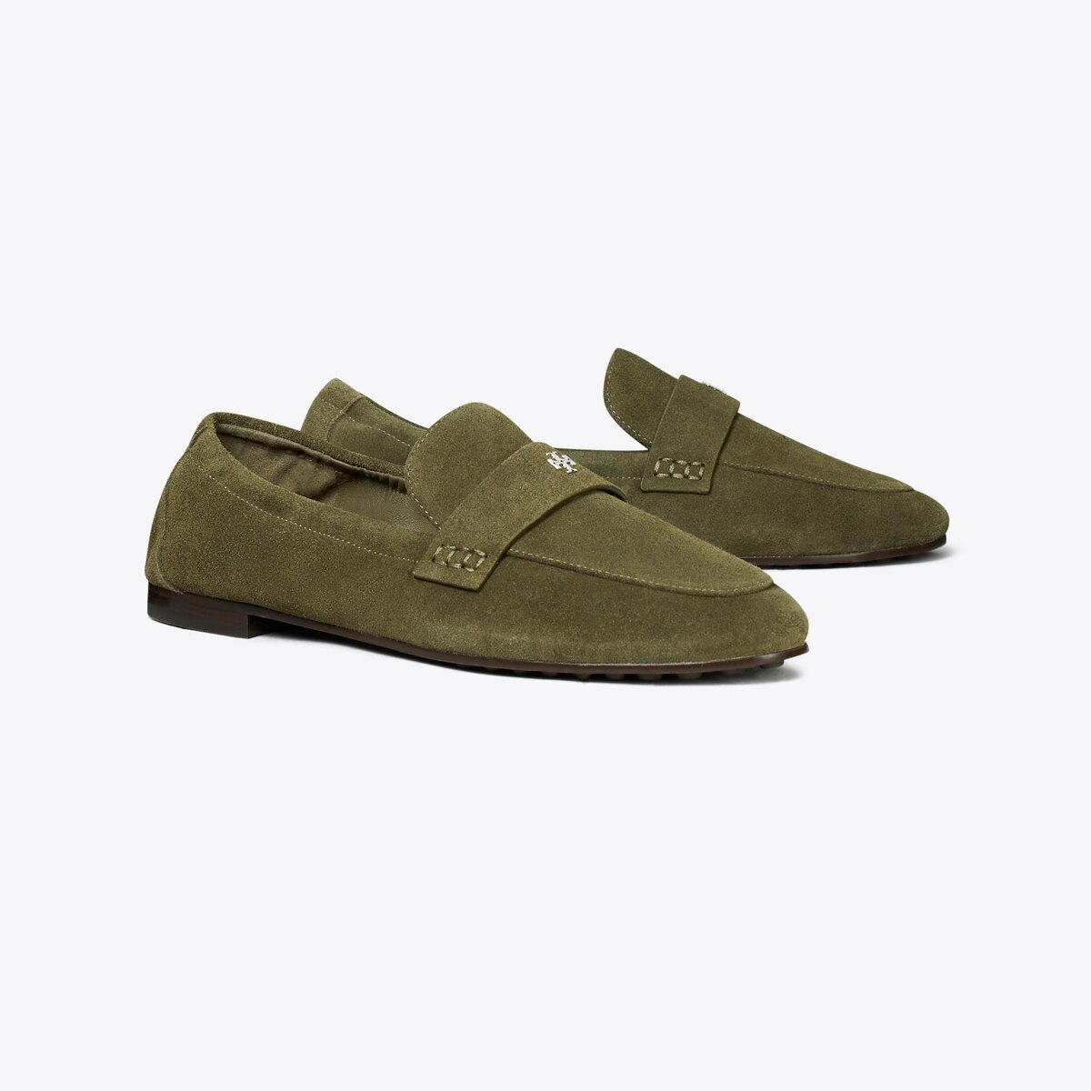 Tory Burch unisex Black Suede Loafers Gold Double T Logo Flats Size: 5.5 Ballet Loafer: Women main image 3