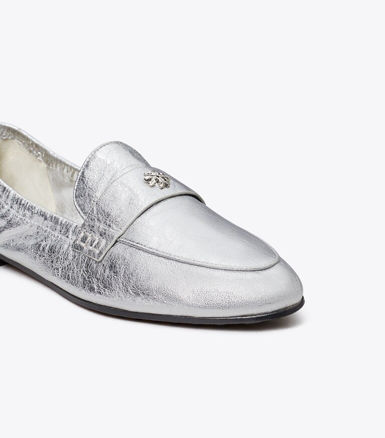 Tory Burch designer フラット バレエ ローファー in SHINY SILVER angle