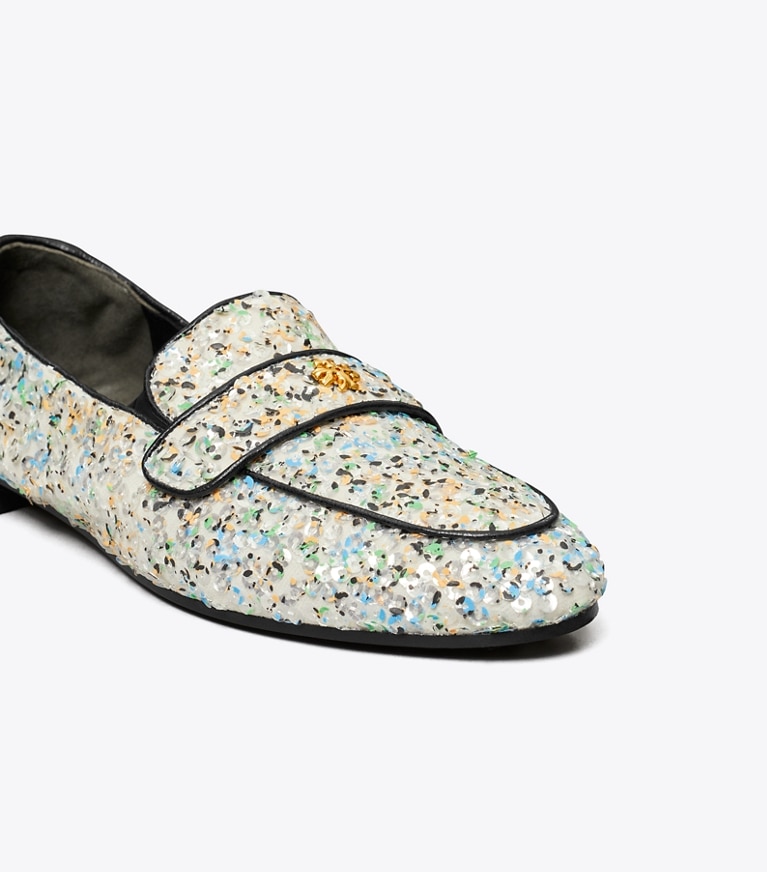 Tory Burch designer flats Ballet Loafer in MULTI SEQUIN / BLACK angle