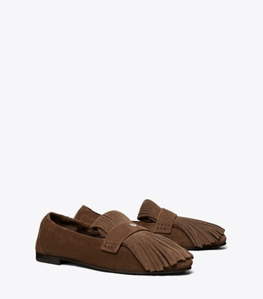 Tory Burch designer loafers Ballet Loafer mit Fransen in MUSTANG angle