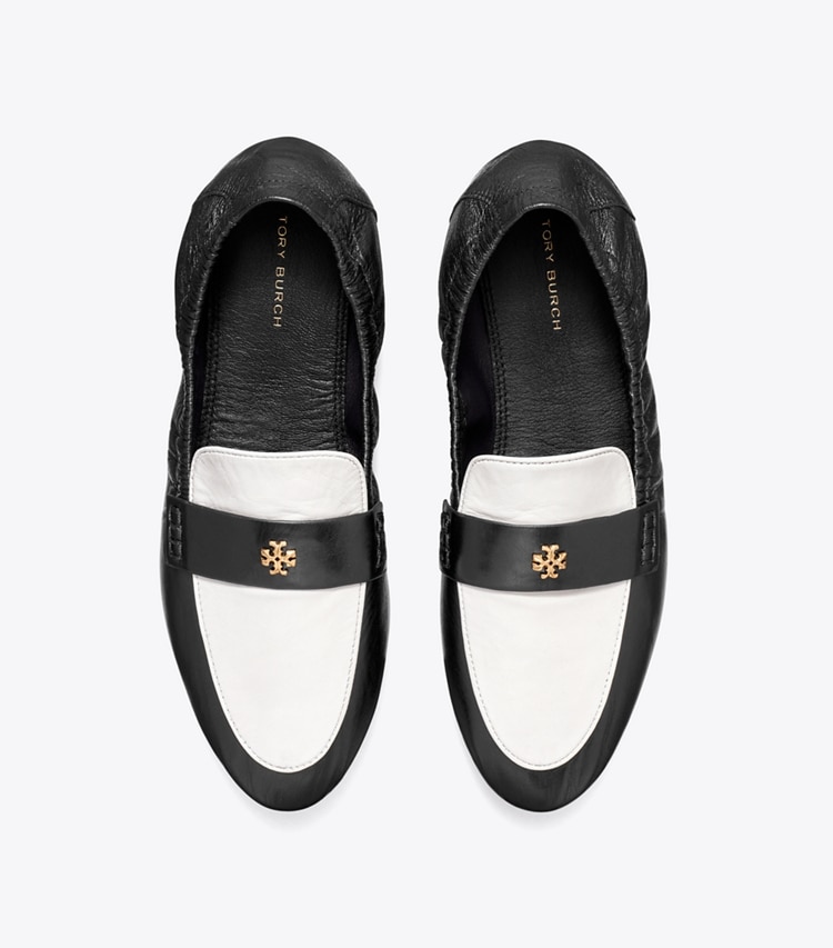 Tory Burch designer flats Ballet Loafer in PERFECT BLACK / NEW IVORY overhead
