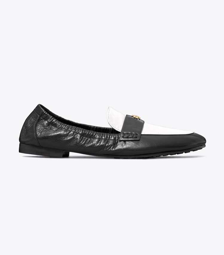 Tory Burch designer フラット バレエ ローファー in PERFECT BLACK / NEW IVORY side