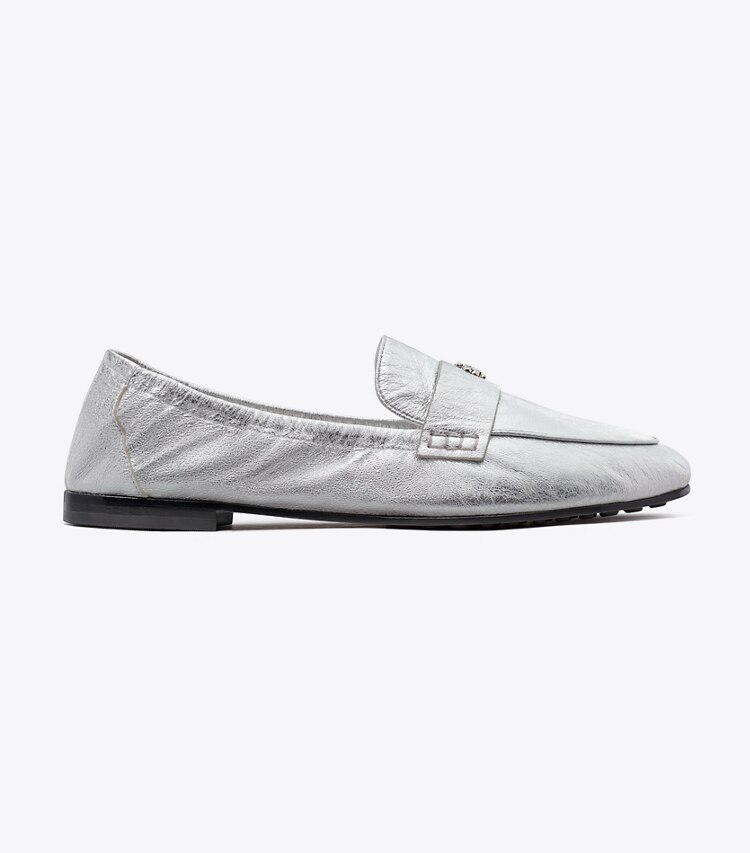 Tory Burch designer フラット バレエ ローファー in SHINY SILVER side