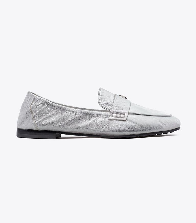 Tory Burch designer フラット バレエ ローファー in SHINY SILVER angle