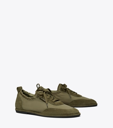 Tory Burch designer sneakers Ballet Sneaker in ARMY / ANETO angle