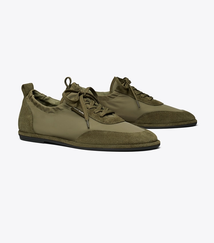 Tory Burch designer sneakers Ballet Sneaker in ARMY / ANETO angle