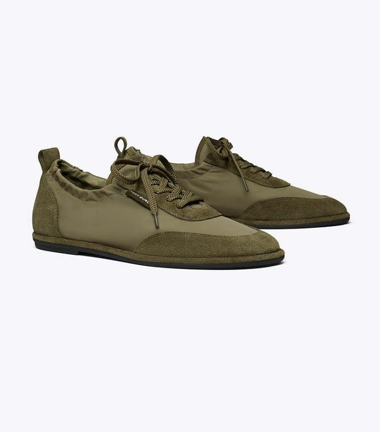 Tory Burch designer sneakers Ballet Sneaker in ARMY / ANETO angle