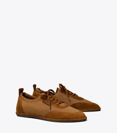 Tory Burch designer sneakers Ballet Sneaker in DRY MESA / COGNAC BROWN angle