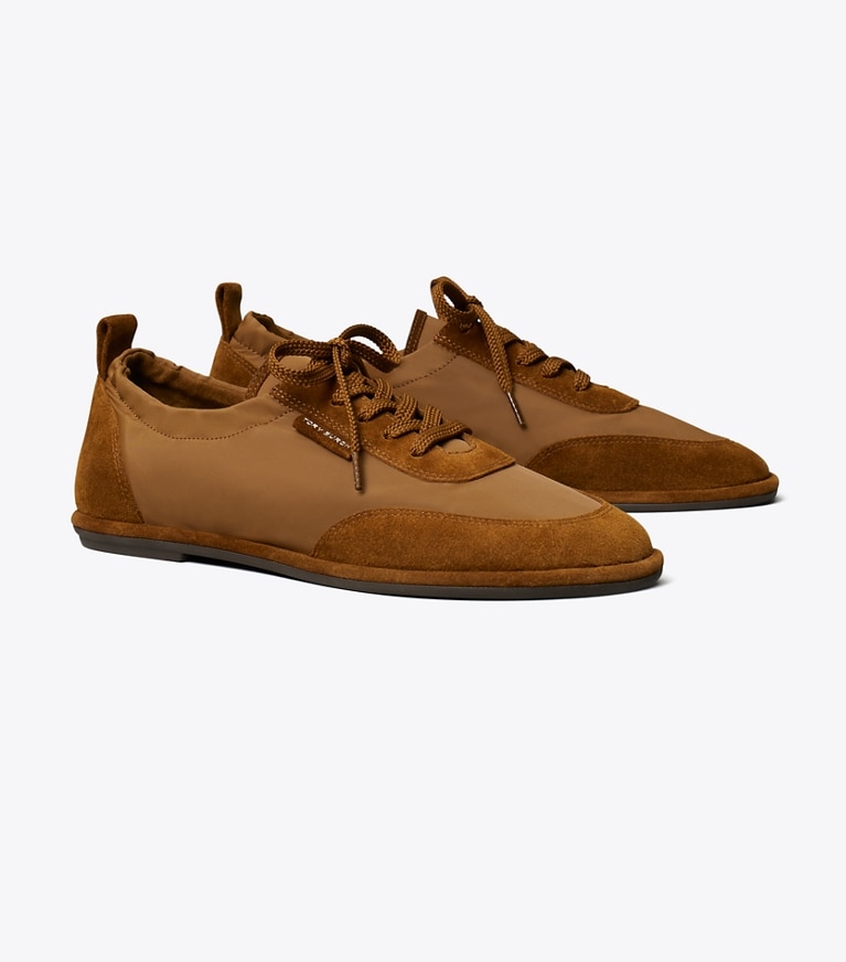 Tory Burch designer sneakers Ballet Sneaker in DRY MESA / COGNAC BROWN angle