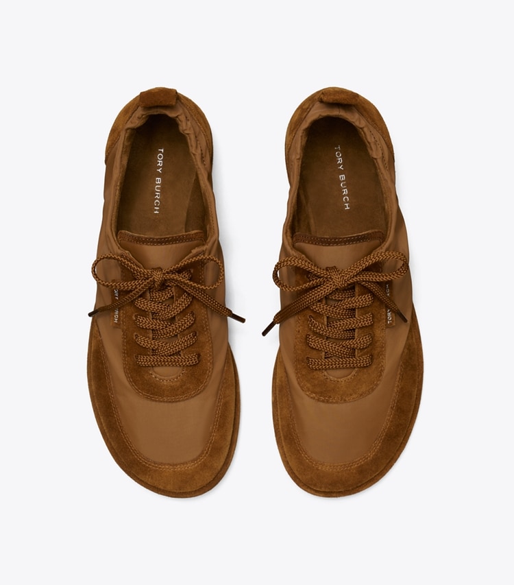 Tory Burch designer sneakers Ballet Sneaker in DRY MESA / COGNAC BROWN overhead
