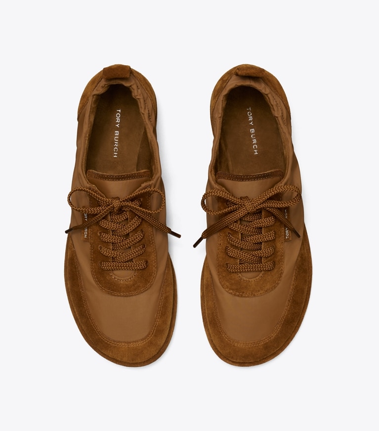 Tory Burch designer sneakers Ballet Sneaker in DRY MESA / COGNAC BROWN angle